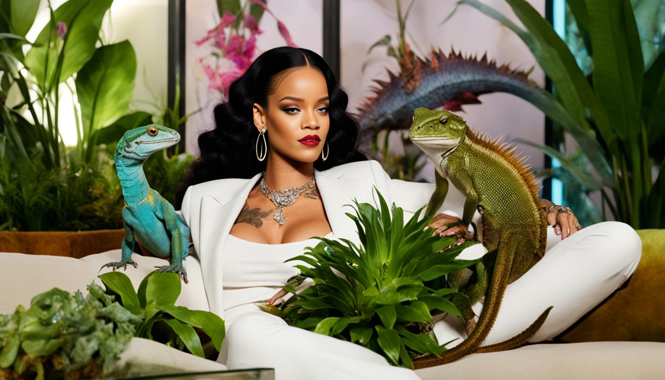 Rihanna with her exotic lizards